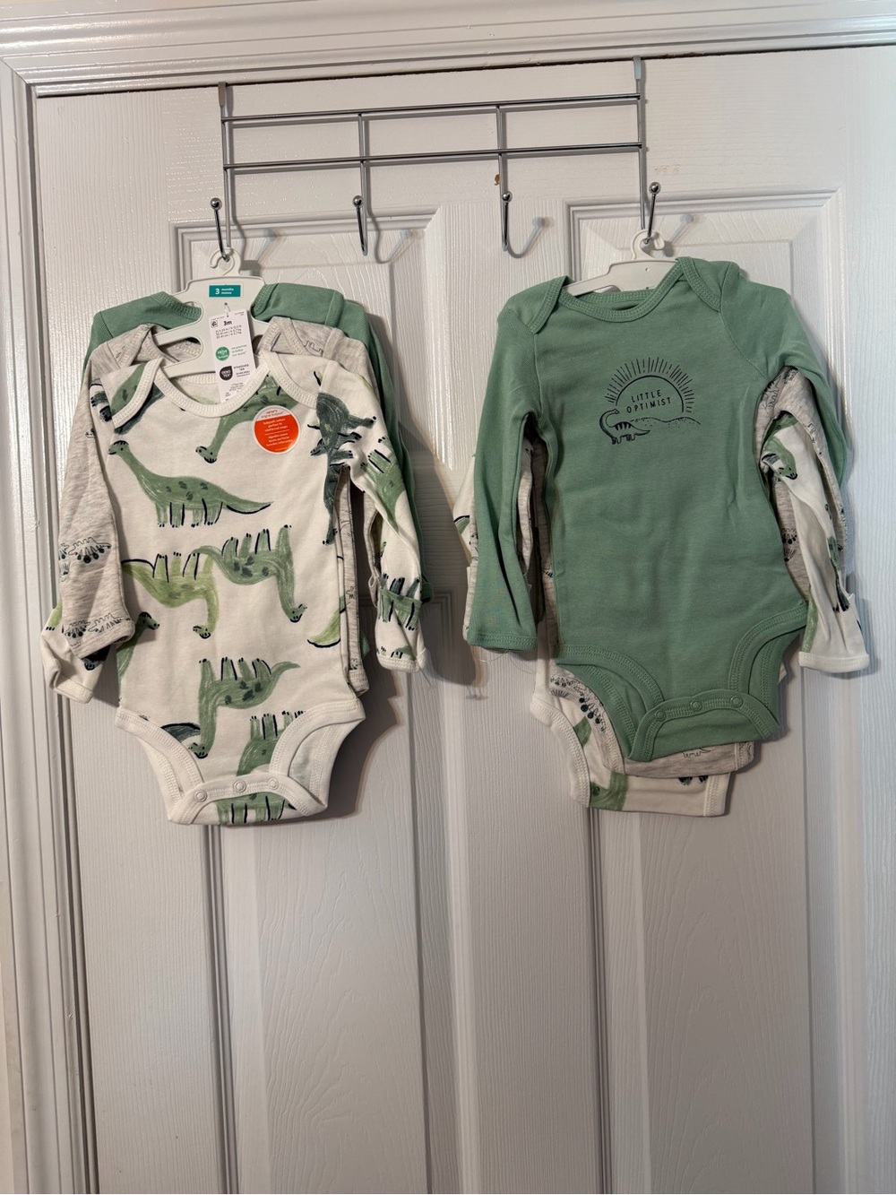 Carter's Green Dino Long-Sleeve Baby Bodysuit 2 sets of 3 for Twins
